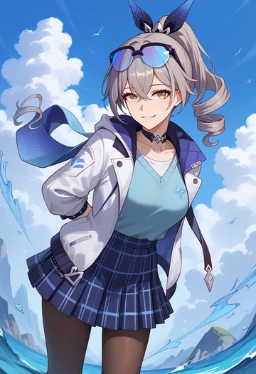 star rail,silver wolf,winter,student uniform,down jacket  - AI generated anime art